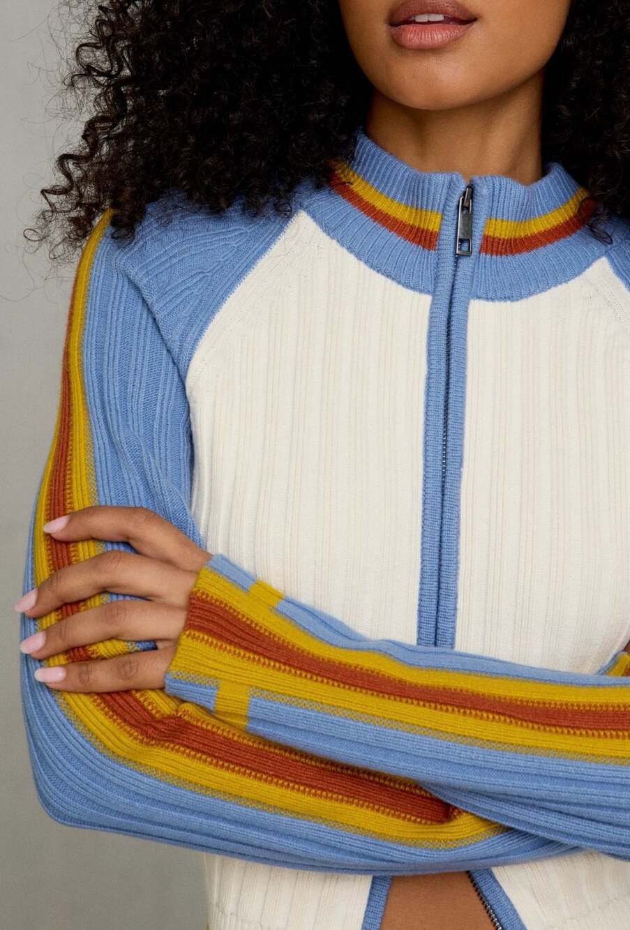 UO Stripe Ribbed Full Zip Sweater Size Small NWT - Picture 2 of 5